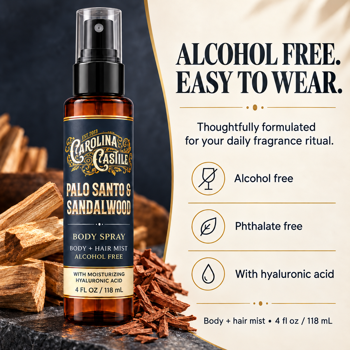 Palo Santo & Sandalwood Body Spray & Hair Mist, 4 oz