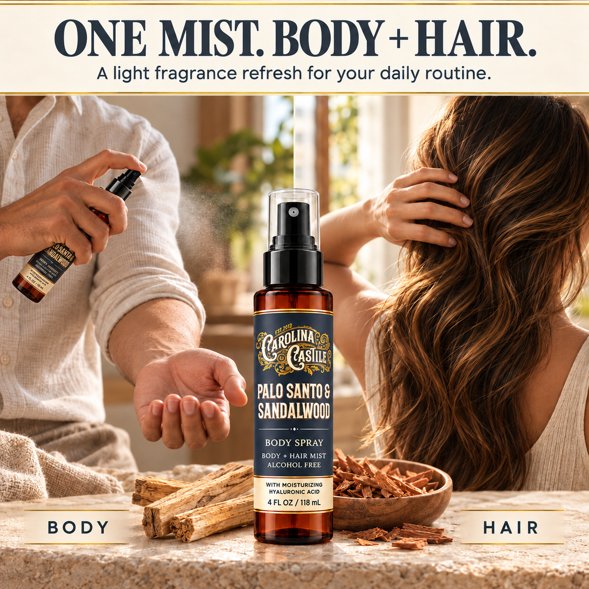 Palo Santo & Sandalwood Body Spray & Hair Mist, 4 oz