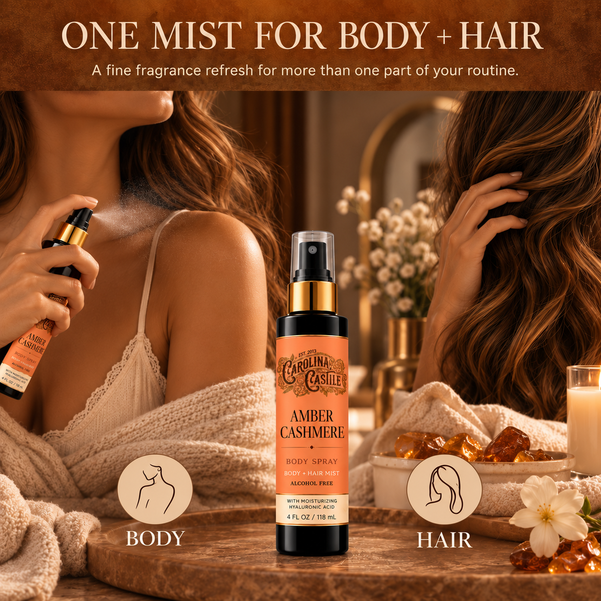 Amber Cashmere Body Spray & Hair Mist, 4 oz