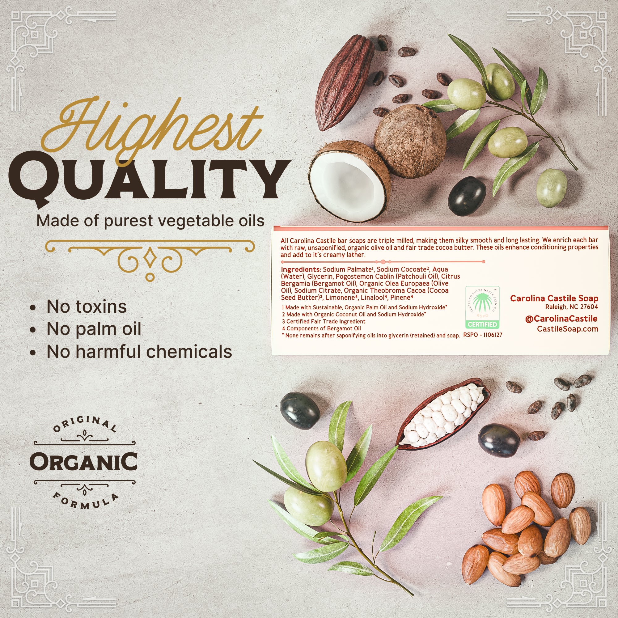 Patchouli Bergamot Castile Bar Soap