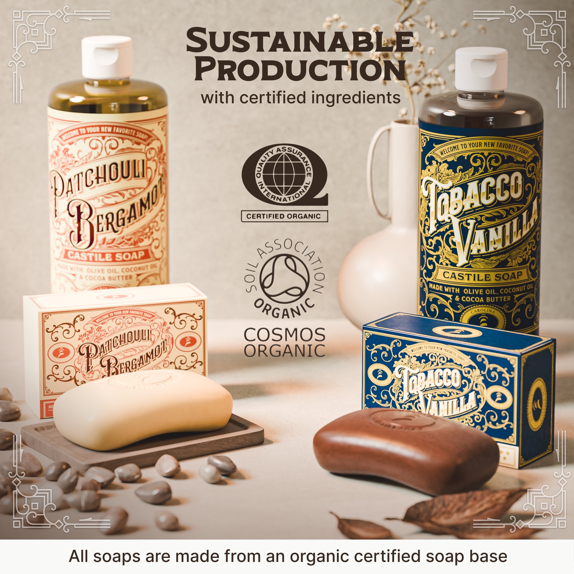 Patchouli Bergamot Castile Bar Soap | Organic Oils | Carolina