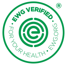 A logo for EWG verified. White circle with green border containing text of EWG Verified For your Health EWG
